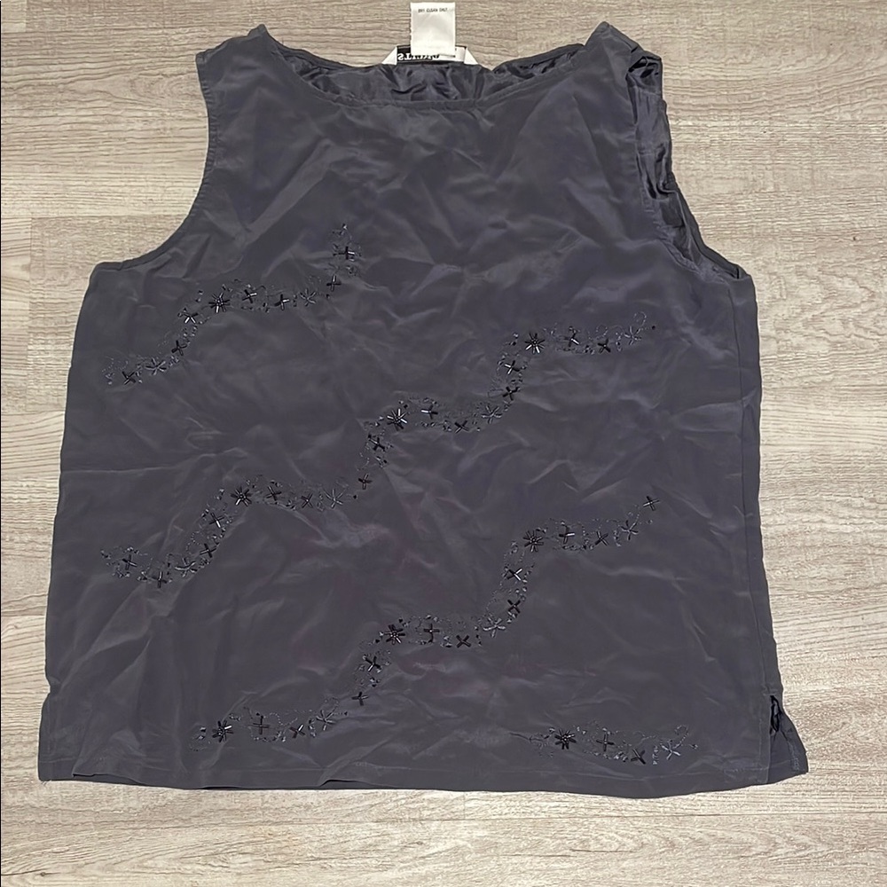 Elegant Dark Grey Sleeveless 100% Silk Top